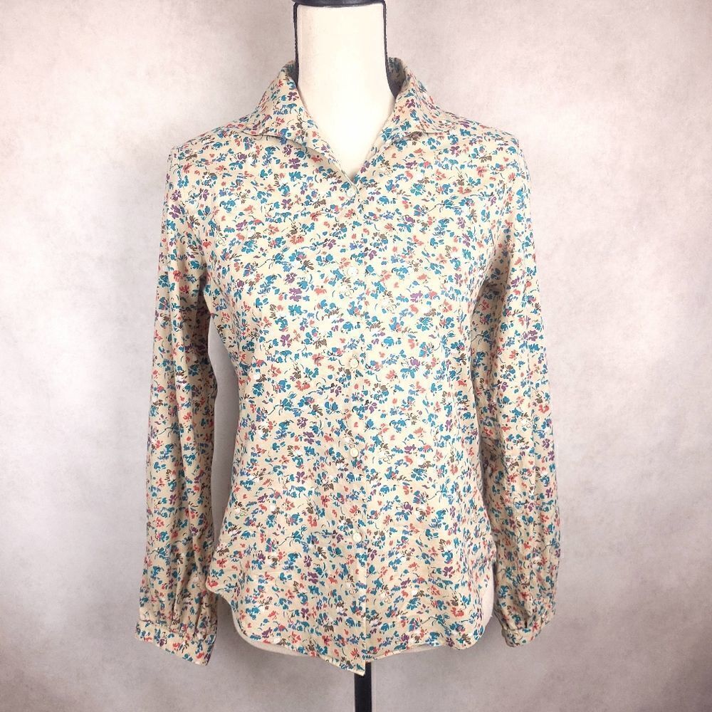 Vintage Foxcroft Lo g Sleeve Buttondown Floral Shirt Blouse Size 8